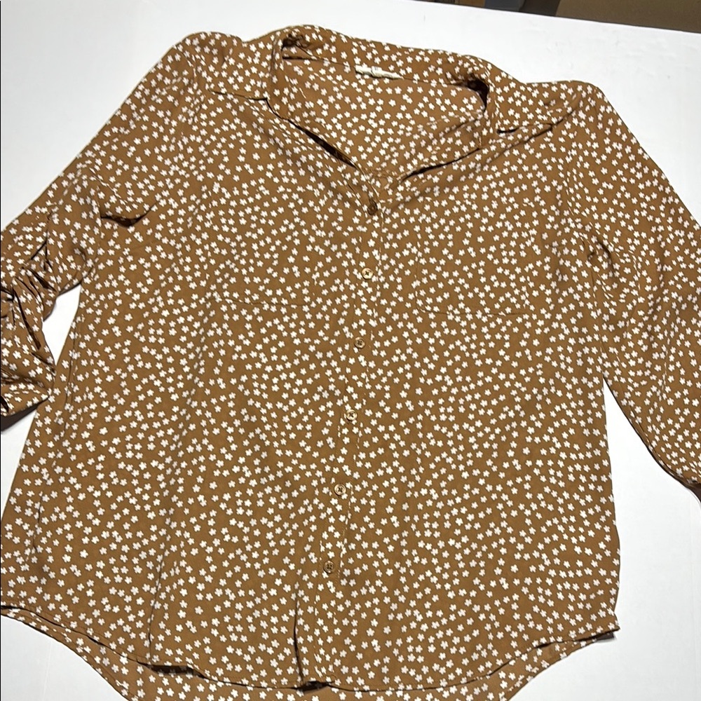 Maurices Tan and Brown Notched Collar Blouse